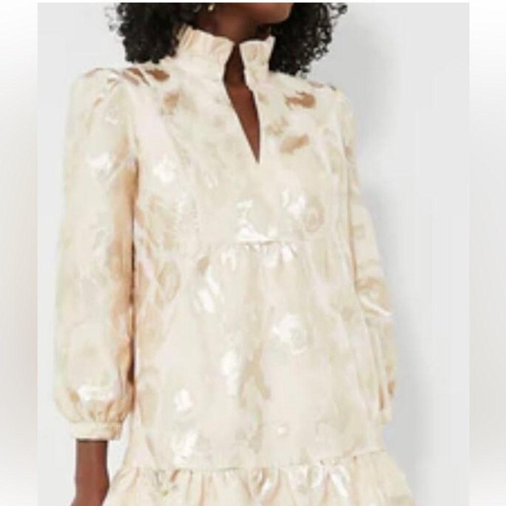 Tuckernuck Cream Shimmer Floral Shift Dress